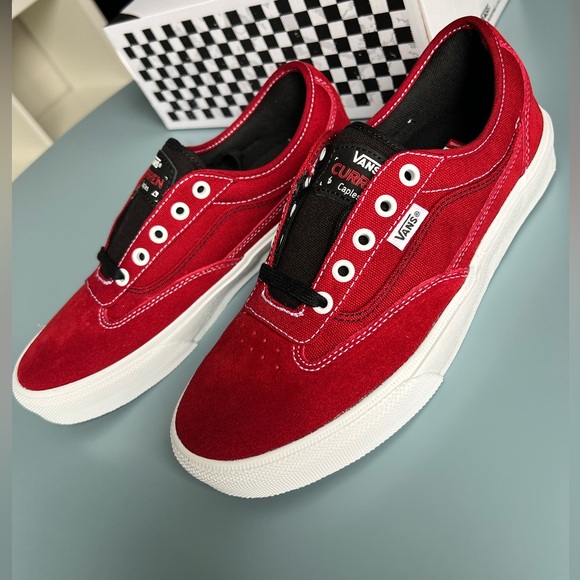 Authentic Vans Men's Skate Curren Caples Red and White Sneakers Size 8 - Picture 1 of 14